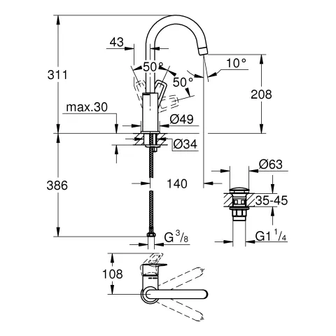 Einhand-Waschtischbatterie BauLoop 23891_1, L-Size, Einlochmontage, mit Temperaturbegrenzer, EcoJoy 5,7 l/min Mousseur, glatter Körper, schwenkbarer Rohrauslauf, Push-open Ablaufgarnitur aus Kunststoff 1 1/4″, chrom Einhand-Waschtischbatterie BauLoop 23891_1, L-Size, Einlochmontage, mit Temperaturbegrenzer, EcoJoy 5,7 l/min Mousseur, glatter Körper, schwenkbarer Rohrauslauf, Push-open Ablaufgarnitur aus Kunststoff 1 1/4″, chrom