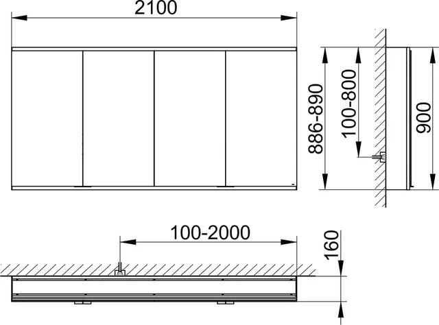 KEUCO Wandvorbau Spiegelschrank 4-türig „Royal Modular 2.0“ in Silber (eloxiert), Aufputz, mit Beleuchtung 2100 × 900 × 160 mm KEUCO Wandvorbau Spiegelschrank 4-türig „Royal Modular 2.0“ in Silber (eloxiert), Aufputz, mit Beleuchtung 2100 × 900 × 160 mm