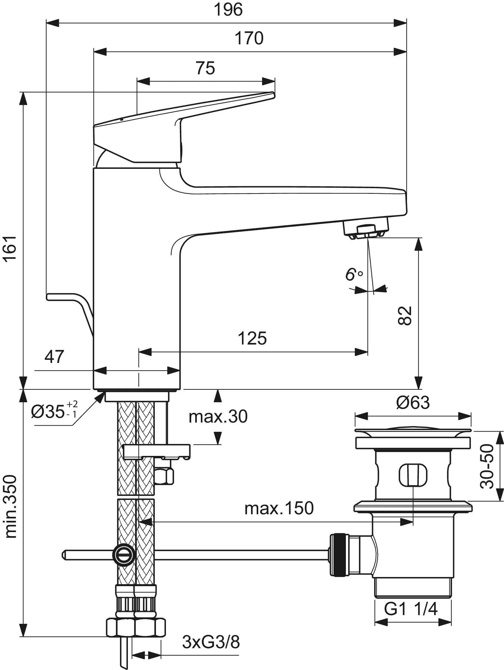 Ideal Standard Waschtischarmatur ND Ceraplan H90, Ausladung 125mm, Chrom Ideal Standard Waschtischarmatur ND Ceraplan H90, Ausladung 125mm, Chrom