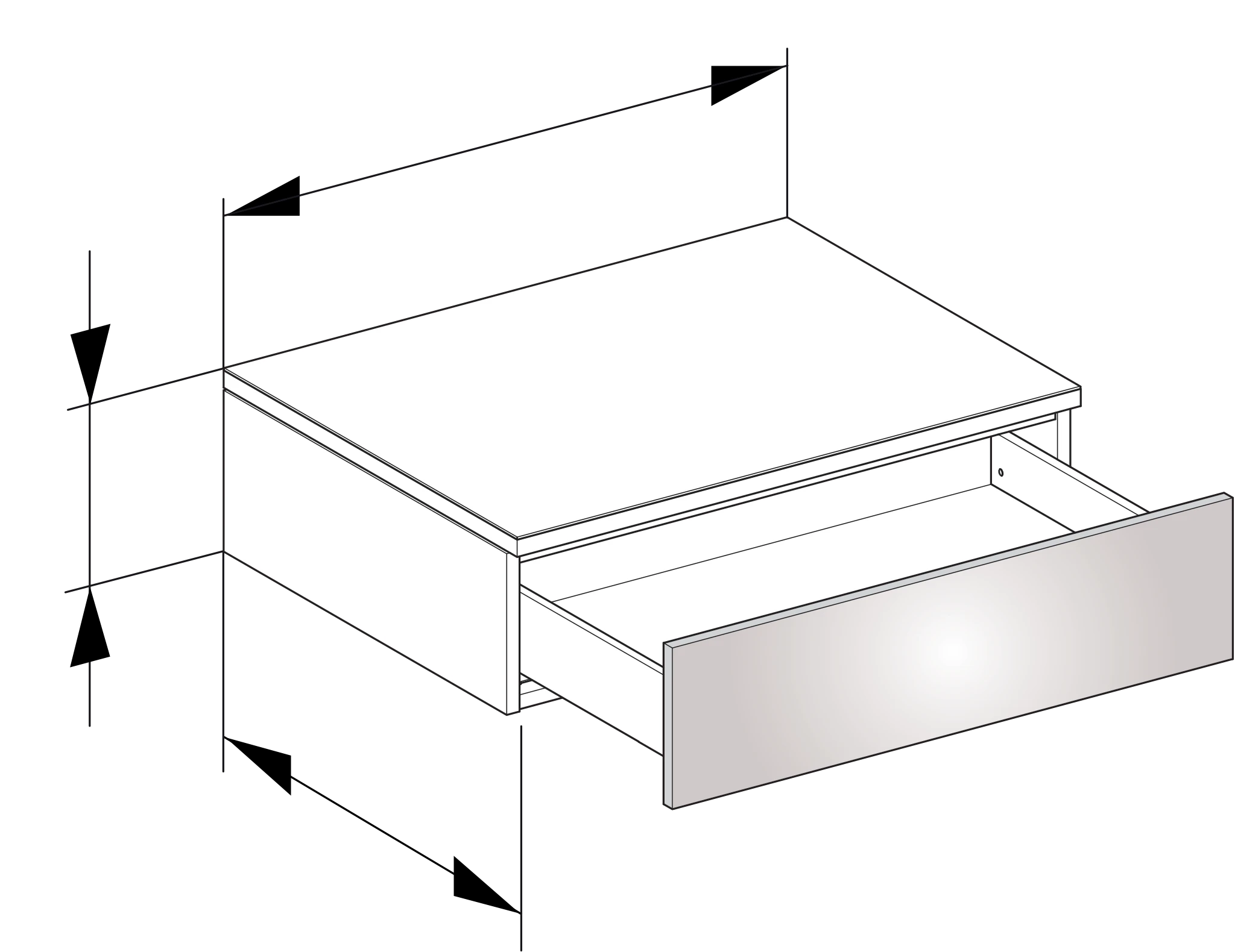 Edition 400 Sideboard wandhängend, 1 Auszug 700 x 199 x 535 mm weiß HG/Glas weiß