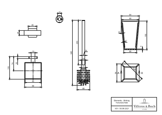 Villeroy & Boch Toilettenbürstengarnitur „Elements-Striking“ 11,8 cm in chrom, Befestigung verdeckt