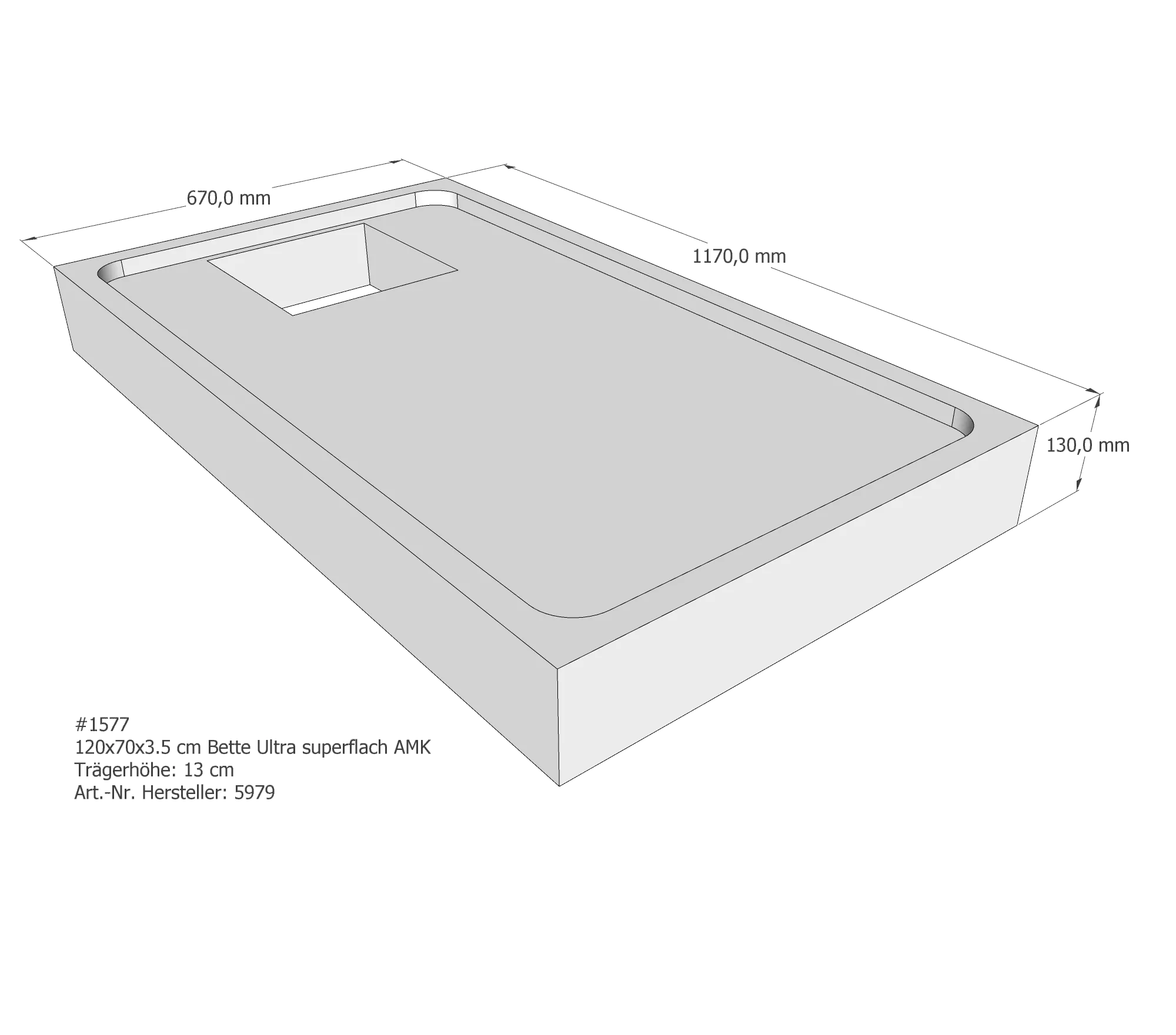Duschwannenträger für Bette Ultra (superflach) 120 × 70 × 3,5 cm Breite: 70 cm / Länge: 120 cm