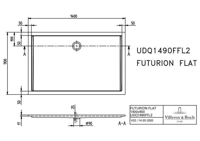 Villeroy & Boch rechteck Duschwanne „Futurion Flat“ 140 × 90 cm