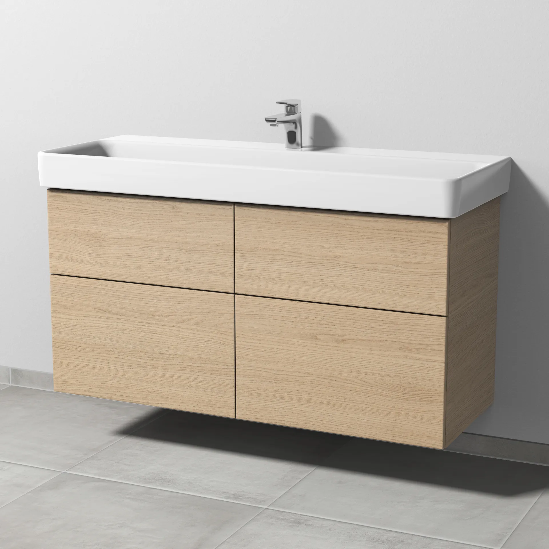 Sanipa Waschtischunterschrank „3way“ passend zu Keramik-Waschtische Pro S von Laufen 1150 × 593 × 437 mm in Eiche Nordic, Becken mittig