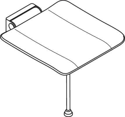 Klappsitz des Systems 900, Wandkonsole aus Edelstahl, PVD, Sitzfläche aus strukturiertem Kunststoff, schwarz, Sitzfläche 450 mm breit, 450 mm tief, mit Bodenstütze für Sitzhöhe 450-500 mm, PVD, in Farbe CK (messing glänzend)