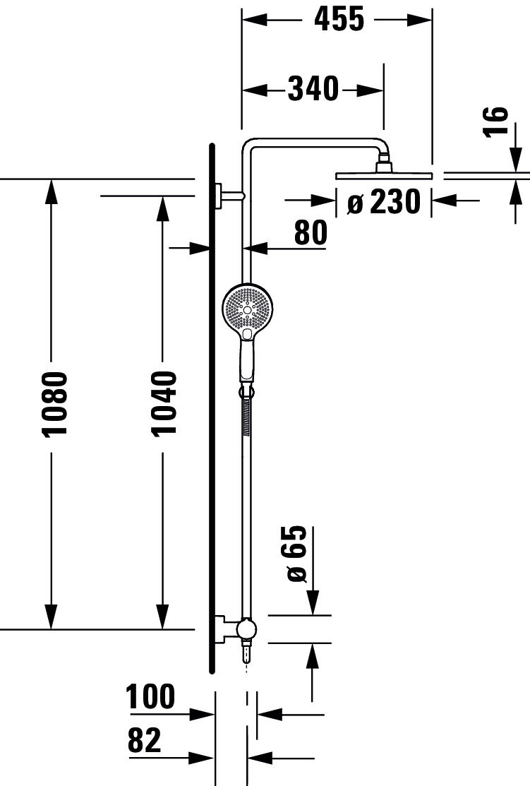 C.1 Shower System Einhebel- Brausemischer,Höhe 1200 Auslauf 340 mm