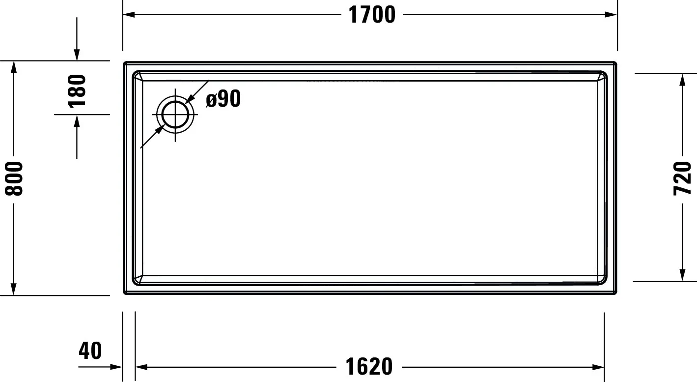 Duravit rechteck Duschwanne „Starck Slimline“ 170 × 80 cm 