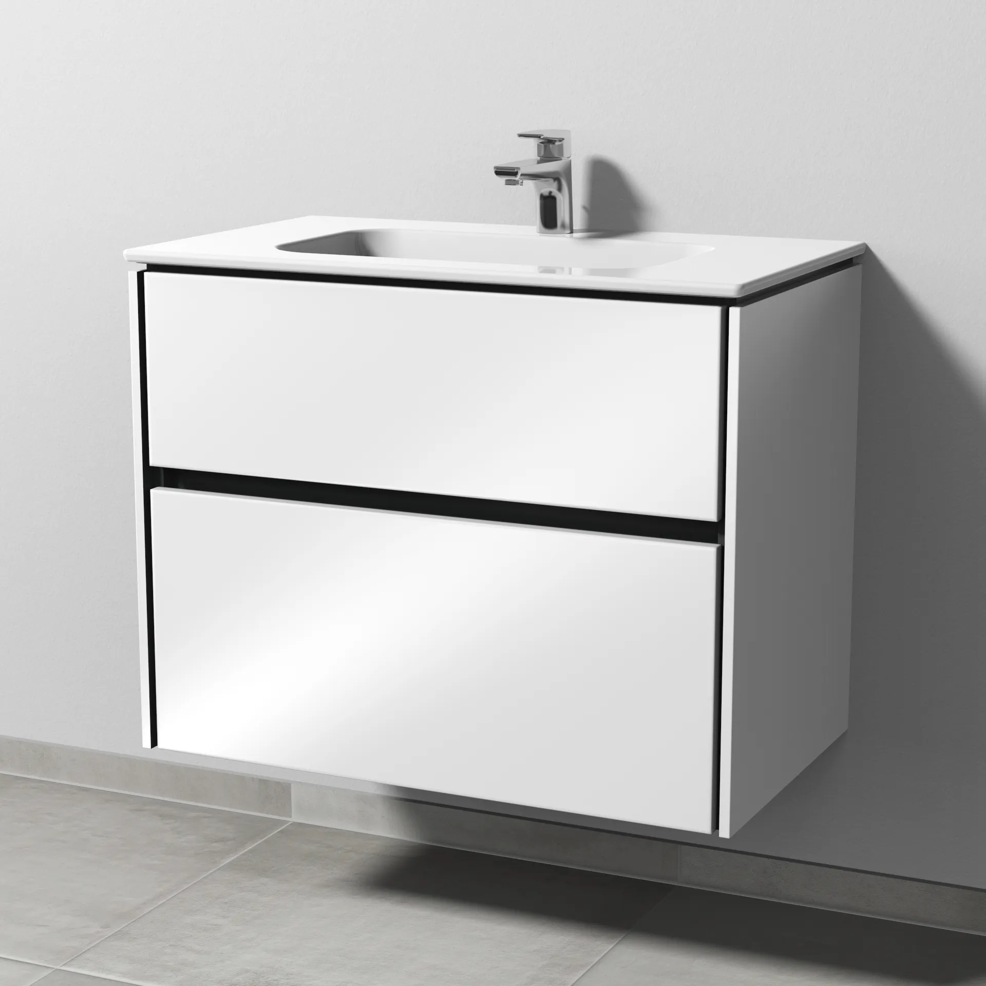 Keramik-Waschtisch-Set mit Waschtischunterschrank „Twiga“ 79 × 46 × 61 cm in Weiß (glanz), mit Hahnlochbohrung, ohne Beleuchtung