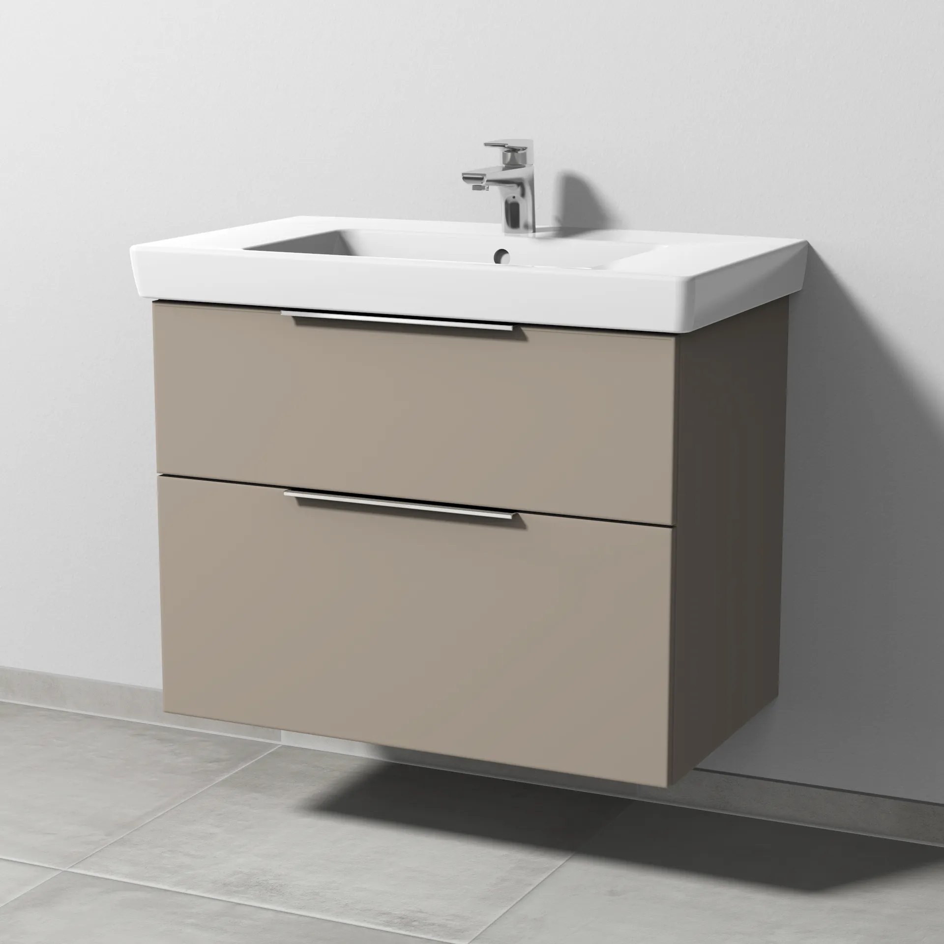 Sanipa Waschtischunterschrank „3way“ passend zu Keramik-Waschtische Subway 2.0 von Villeroy & Boch 750 × 593 × 447 mm in Sandgrau (matt), Becken 