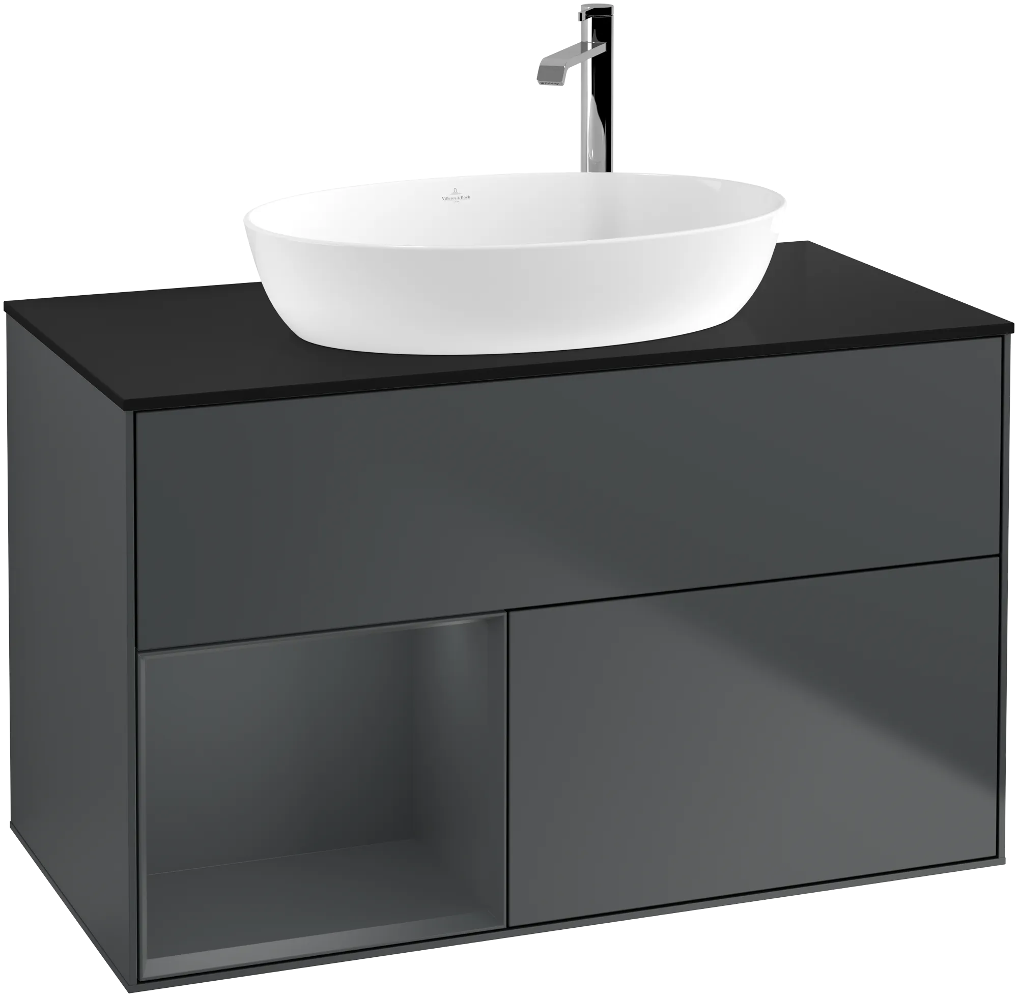 Villeroy & Boch Finion Waschbeckenunterschrank G89, 1000x603x501mm, Midnight Blue Matt Lacquer / Glass Black Matt