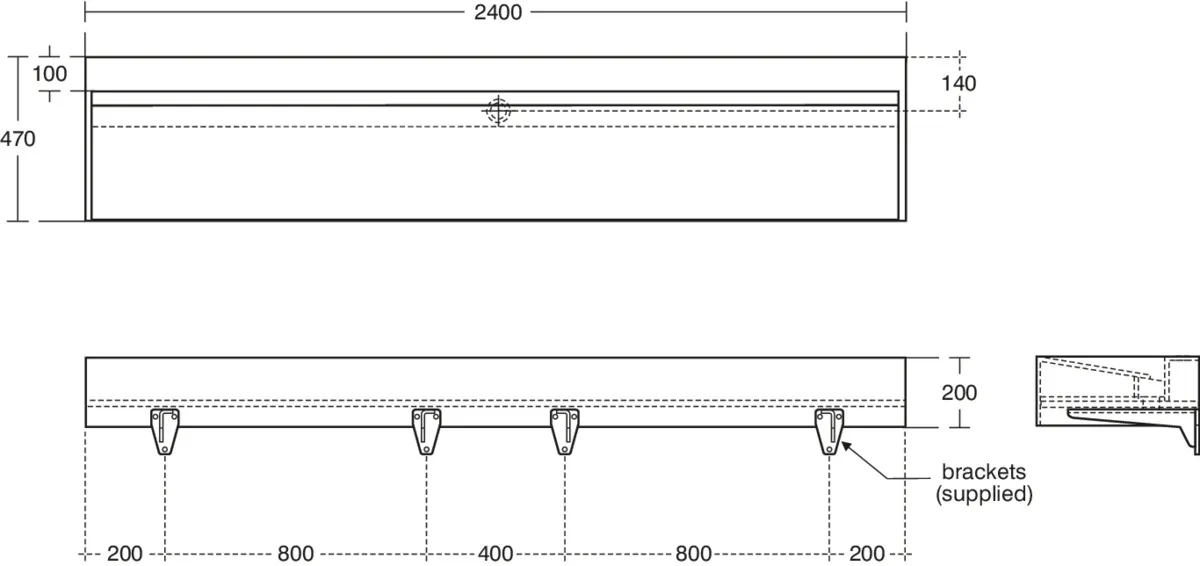 Waschbecken „Silhouette“ 240 × 47 × 20 cm in Weiß Waschbecken „Silhouette“ 240 × 47 × 20 cm in Weiß