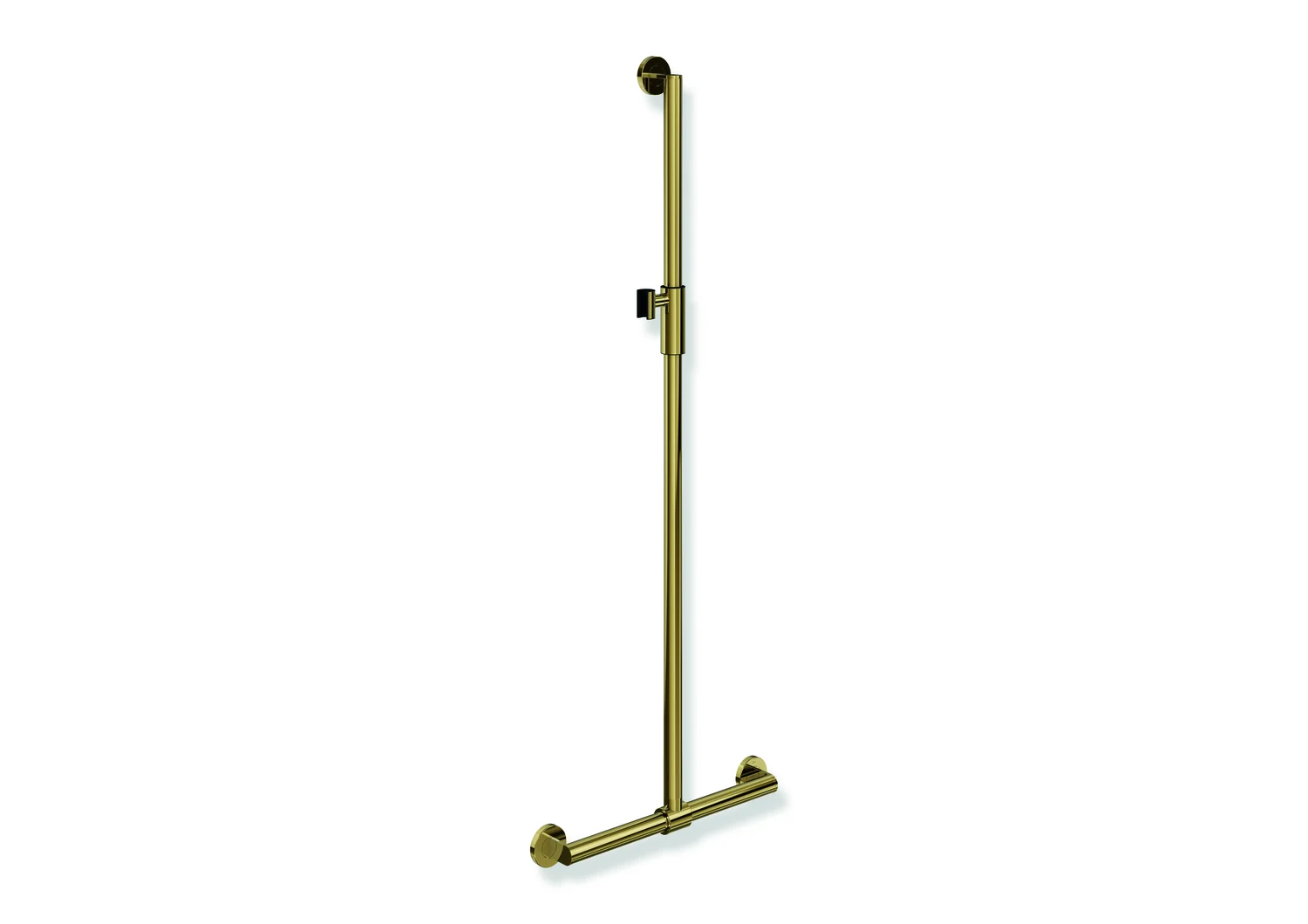 HEWI Duschhandlauf System 900, Edelstahl PVD Gold glänzend, 1.250 mm x 457 mm, verschiebbarer Brausehalter