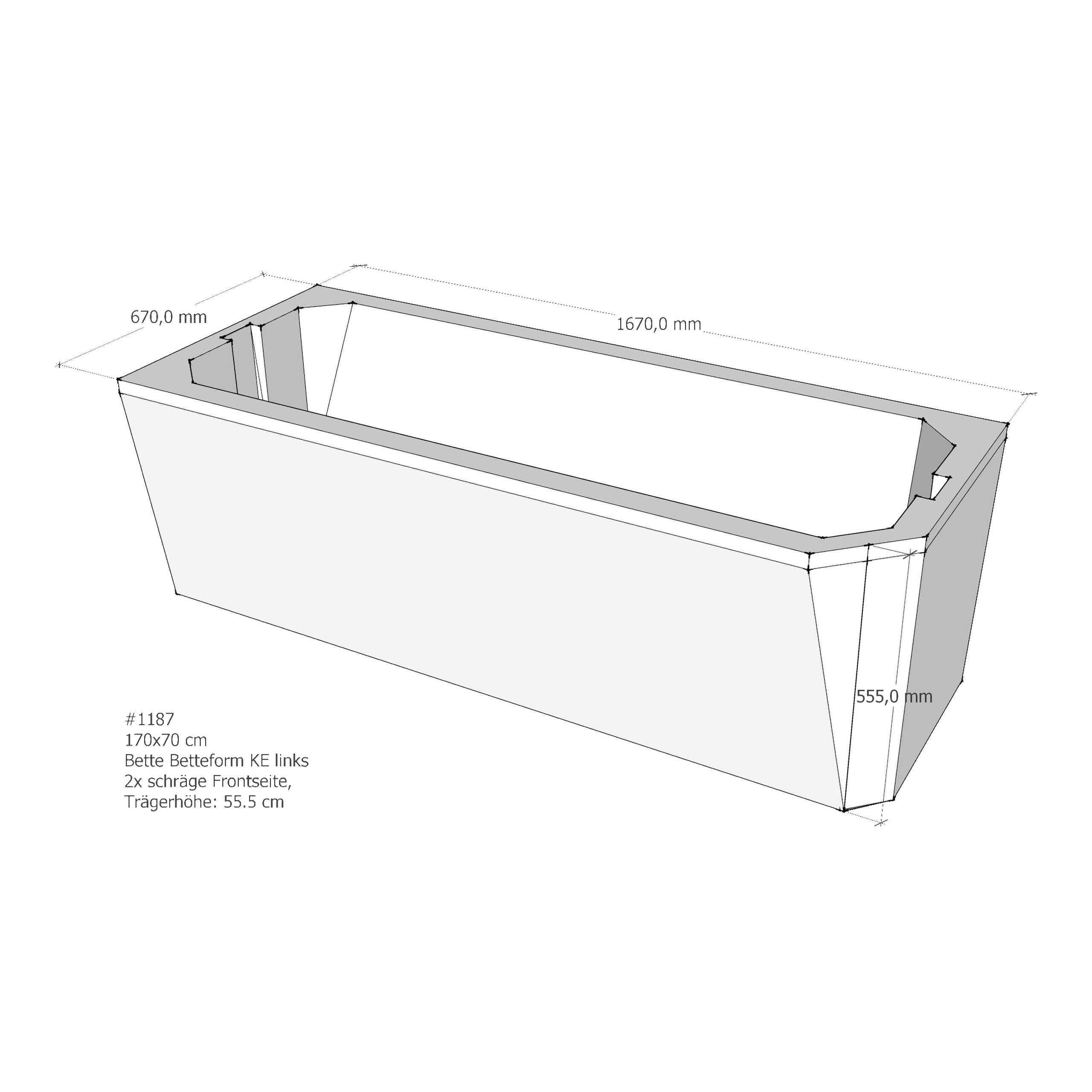 Badewannenträger für Bette Profi-Form KE links schräge Frontseite 170 × 70 × 42 cm Badewannenträger für Bette Profi-Form KE links schräge Frontseite 170 × 70 × 42 cm