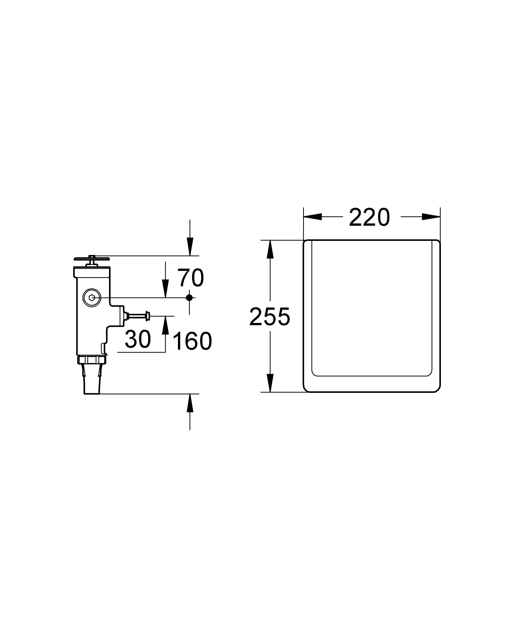 WC-Druckspüler 42901, Wandeinbau, Austauscharmatur für 622.03.200 (G¾) 623.03.200 (G¾) 669.03.200 (G¾) 668.03.200 (G¾) 670.03.200 (G¾), mit Classic-Abdeckplatte 220 x 255 mm