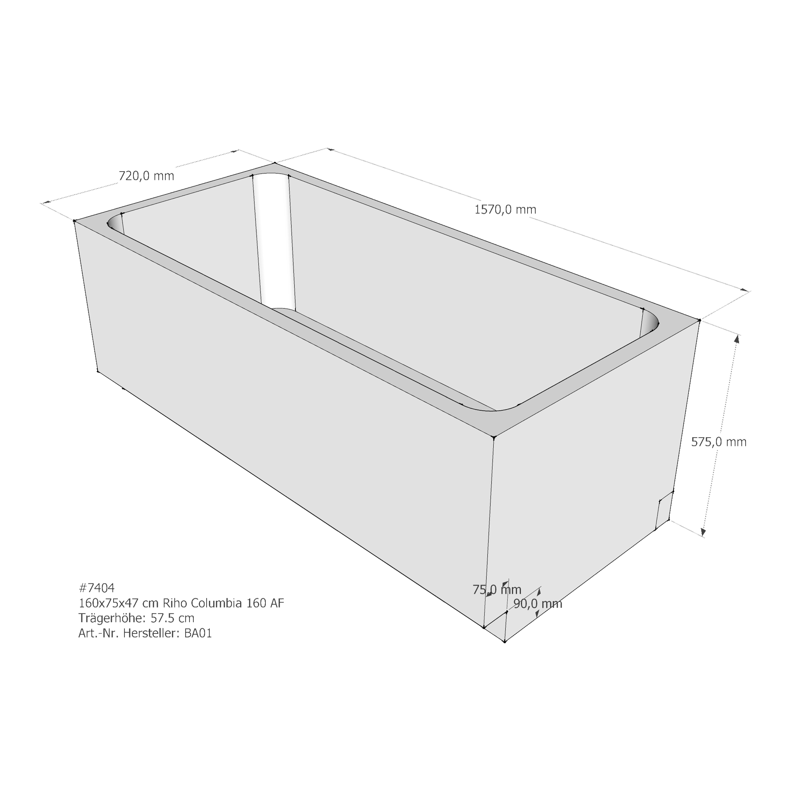 Badewannenträger für Riho Columbia 160 160 × 75 × 43,5 cm Badewannenträger für Riho Columbia 160 160 × 75 × 43,5 cm