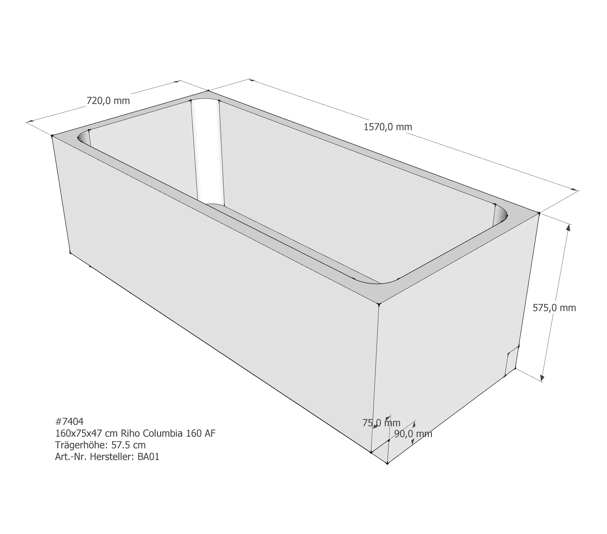 Badewannenträger für Riho Columbia 160 160 × 75 × 43,5 cm