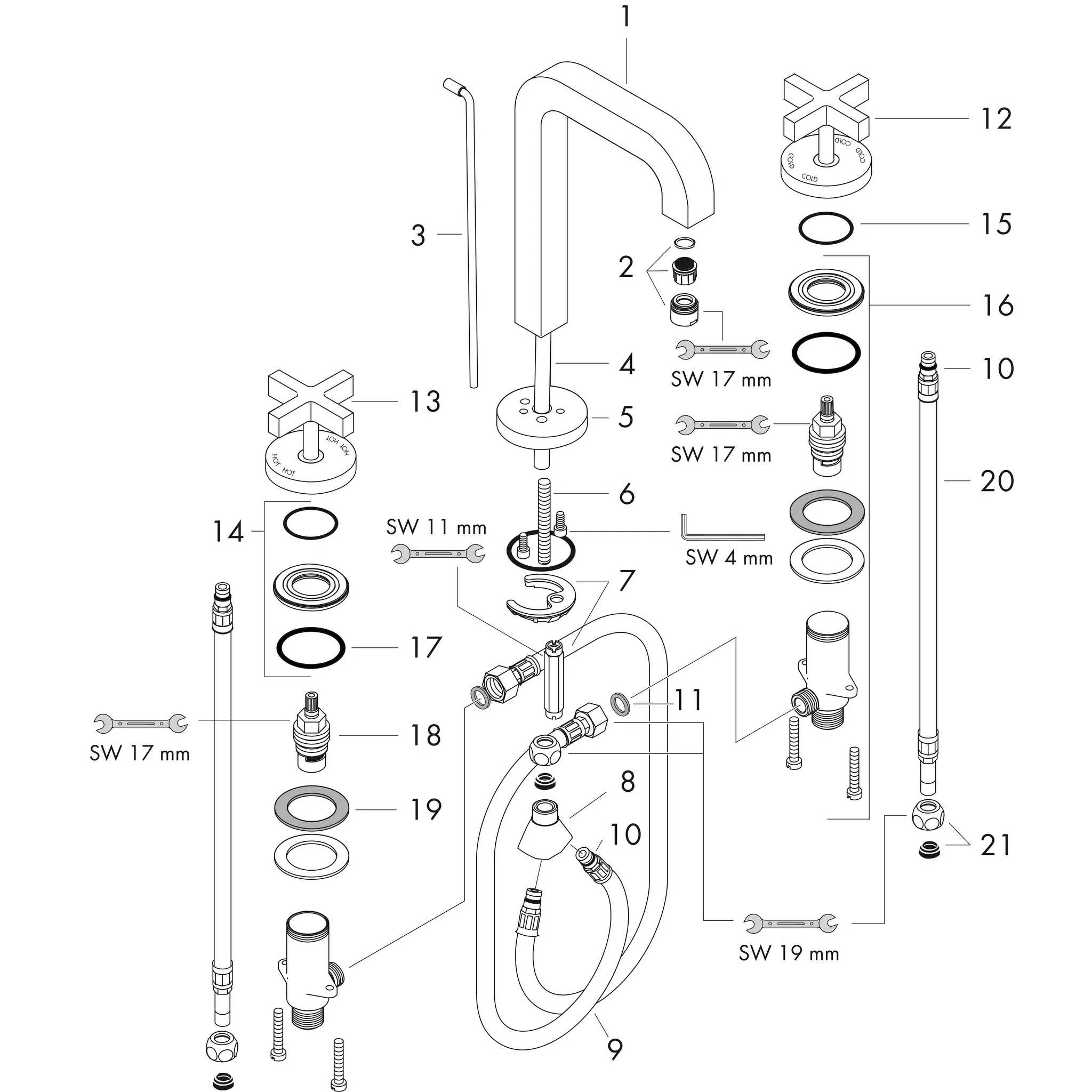 Hansgrohe AXOR Citterio 3-Loch Waschtischarmatur 170 mit Auslauf 140 mm, Kreuzgriffen, Rosetten und Zugstangen-Ablaufgarnitur, Chrom Hansgrohe AXOR Citterio 3-Loch Waschtischarmatur 170 mit Auslauf 140 mm, Kreuzgriffen, Rosetten und Zugstangen-Ablaufgarnitur, Chrom