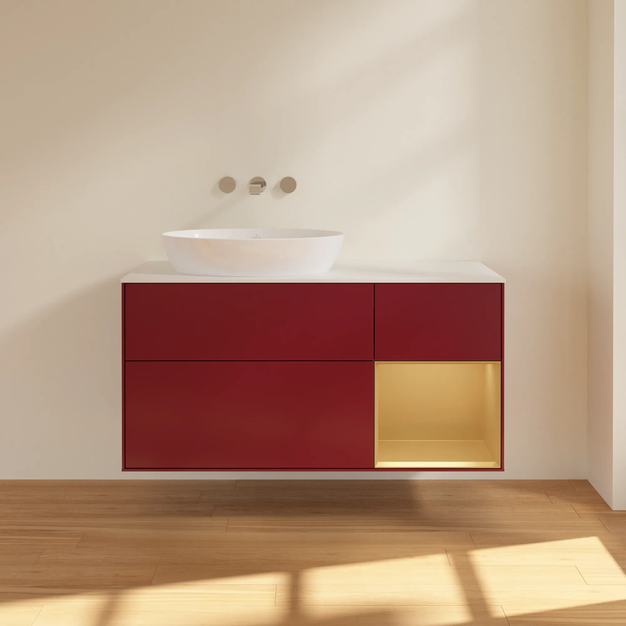 Villeroy & Boch Waschtischunterschrank „Finion“ für Schrankwaschtisch 1200 × 603 × 501 mm Peony Matt Lacquer, für Becken links, ohne Hahnlochbohrung Villeroy & Boch Waschtischunterschrank „Finion“ für Schrankwaschtisch 1200 × 603 × 501 mm Peony Matt Lacquer, für Becken links, ohne Hahnlochbohrung