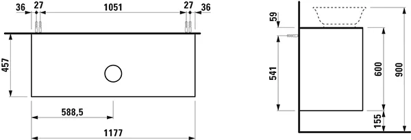 Laufen Waschtischunterbau „THE NEW CLASSIC“ 1177 × 600 × 457 mm Weiß matt, mittig