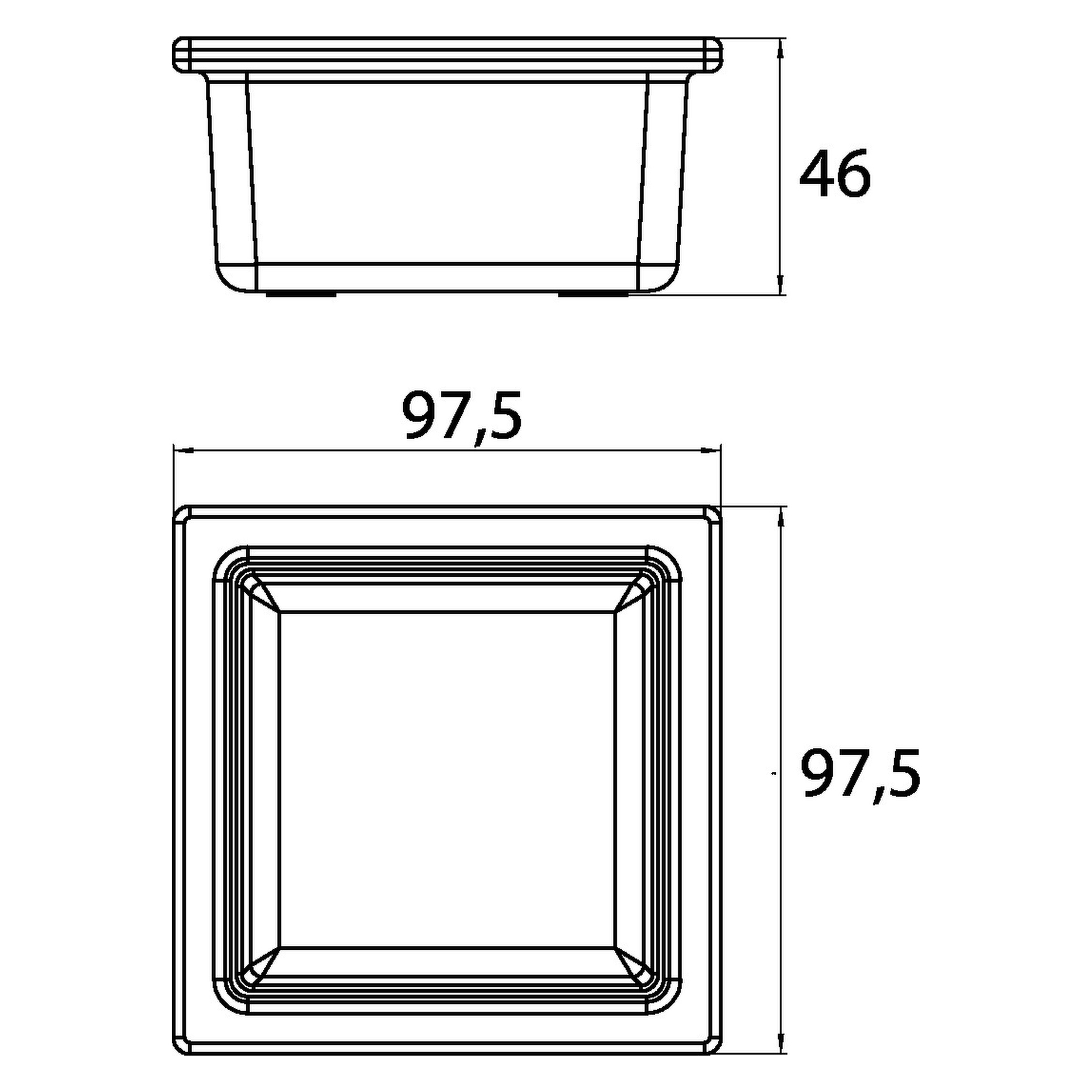 liaison Glasschale für Reling quadratisch, 98 × 48 × 98 mm, chrom