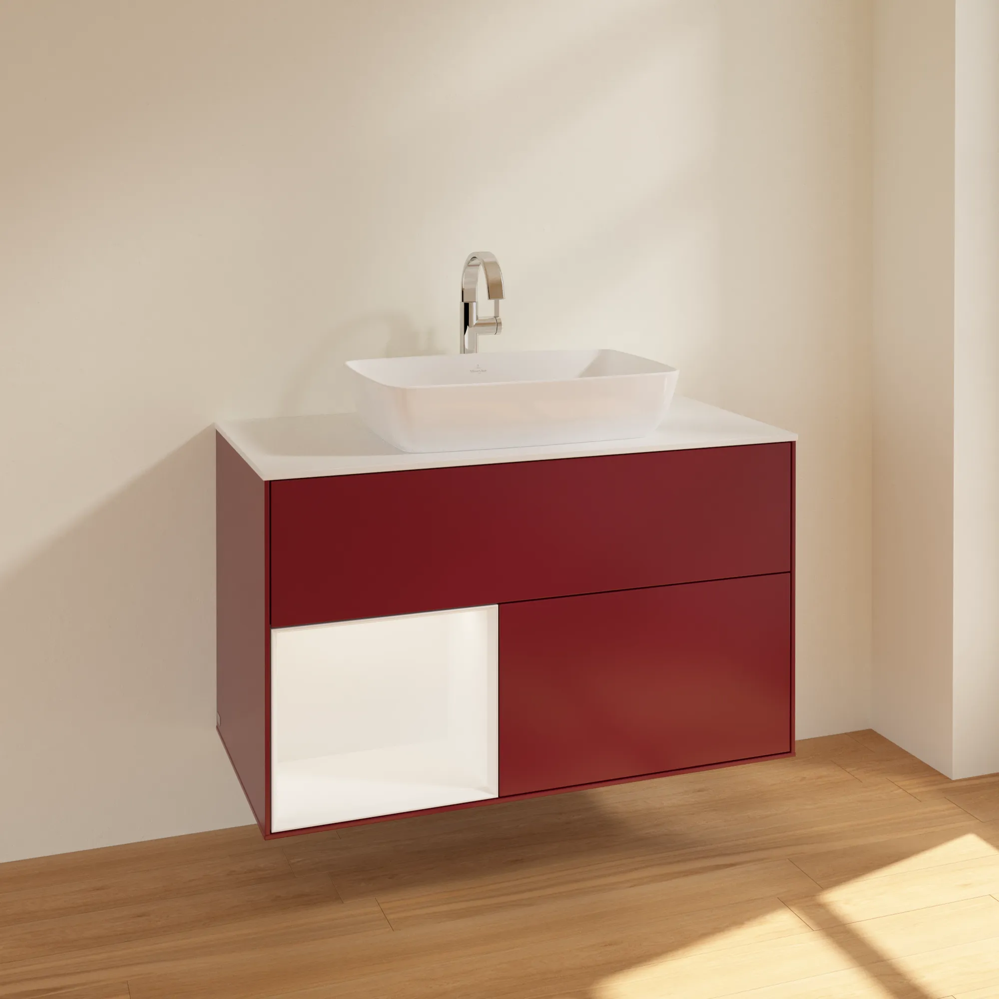 Villeroy & Boch Waschtischunterschrank „Finion“ für Schrankwaschtisch 1000 × 603 × 501 mm Peony Matt Lacquer, für Becken mittig, mit Hahnlochbohrung