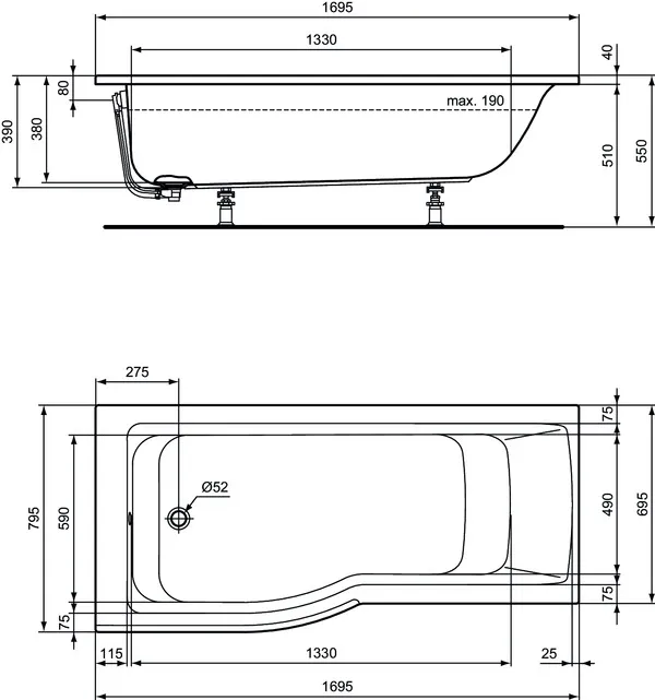 Ideal Standard Badewanne „ConnectAir“ 80 × 170 cm