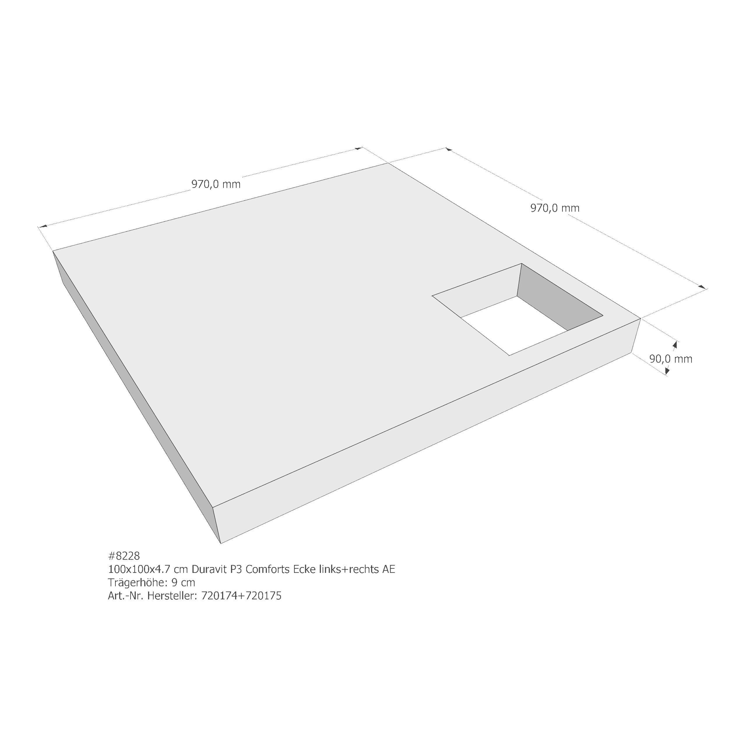 Duschwannenträger Duravit P3 Comforts 100x100x4,7 cm Ecke links + Ecke rechts AE