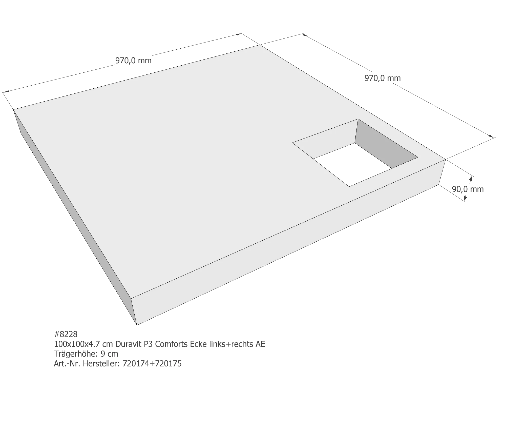 Duschwannenträger passend für Duravit P3 Comforts links 100 × 100 × 4,7 cm Duschwannenträger passend für Duravit P3 Comforts links 100 × 100 × 4,7 cm