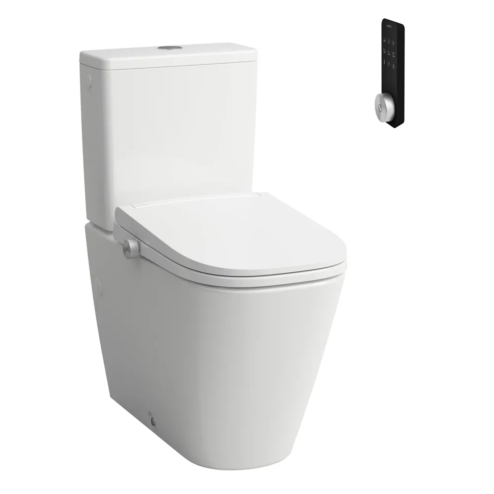 CLEANET MEDA Spülrandlose Stand-WC-Kombination, Silent Flush, Abgang waagrecht oder senkrecht Tiefspüler für 6/3l-Spülung mit Dusch-WC Aufsatz mit Fernbedeinung, Fön & Sitzheizung, weiß CLEANET MEDA Spülrandlose Stand-WC-Kombination, Silent Flush, Abgang waagrecht oder senkrecht Tiefspüler für 6/3l-Spülung mit Dusch-WC Aufsatz mit Fernbedeinung, Fön & Sitzheizung, weiß