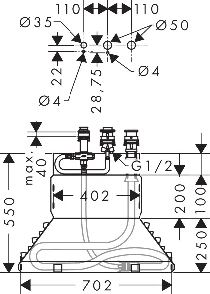 3-Loch Wannenmischer Grundkörper für Wannenrandmontage 3-Loch Wannenmischer Grundkörper für Wannenrandmontage