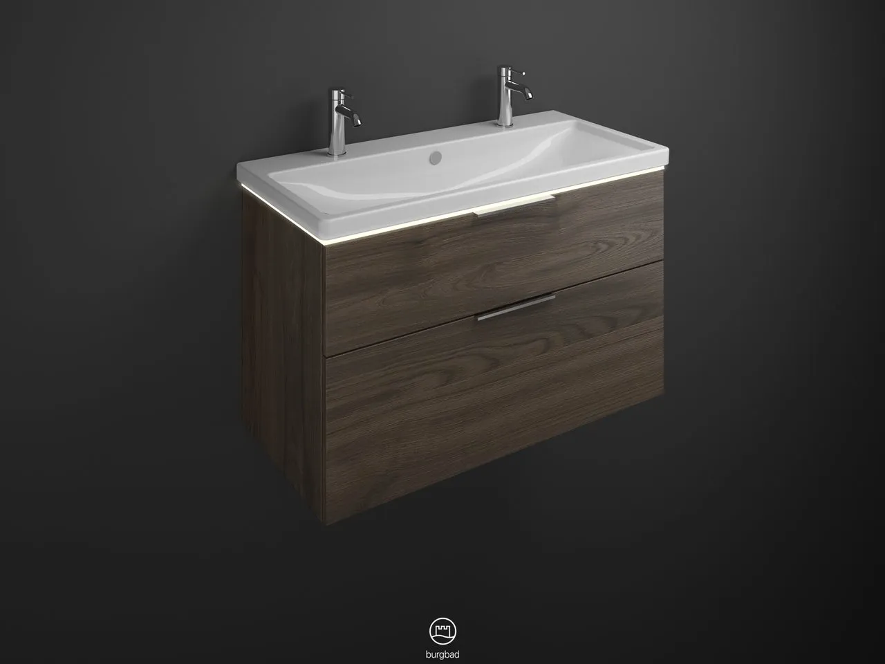 burgbad Badmöbelset Keramik-Waschtisch inkl. Waschtischunterschrank „Eqio“ 103 × 66,5 × 49 cm Griff, Schwarz Matt (230 mm), in Eiche Dekor Urban burgbad Badmöbelset Keramik-Waschtisch inkl. Waschtischunterschrank „Eqio“ 103 × 66,5 × 49 cm Griff, Schwarz Matt (230 mm), in Eiche Dekor Urban