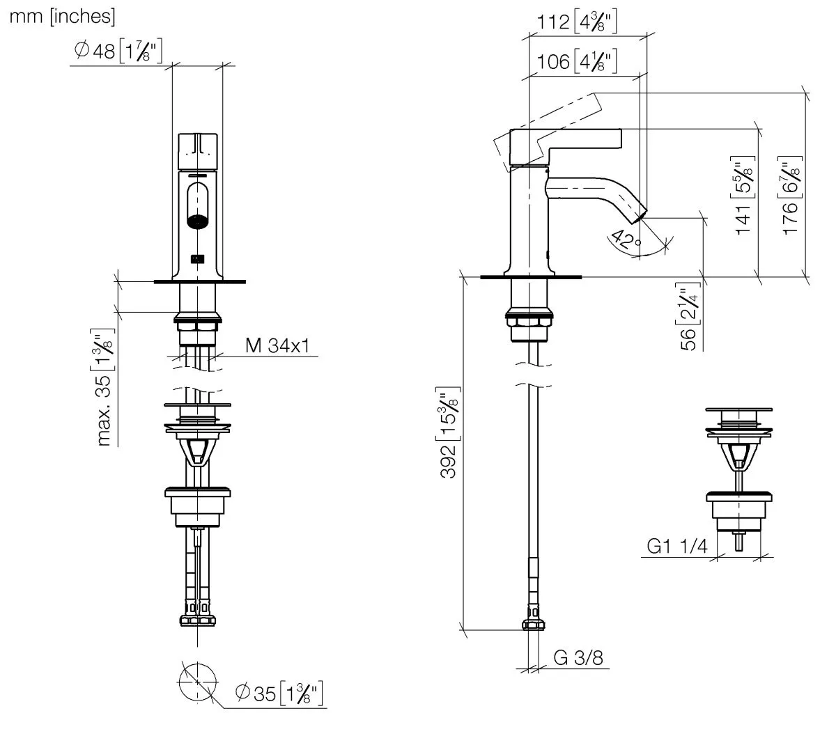 Dornbracht VAIA Waschtisch-Einhandbatterie mit Ablaufgarnitur - Chrom, Ausladung 106 mm, starrer Auslauf, runder luftangereicherter Strahl, Armaturenhöhe 141 mm, Höhe bis Luftsprudler 56 mm, Bohrungsdurchmesser 35 mm, 2x Druckschlauch M 8 x 1 eingeschrau Dornbracht VAIA Waschtisch-Einhandbatterie mit Ablaufgarnitur - Chrom, Ausladung 106 mm, starrer Auslauf, runder luftangereicherter Strahl, Armaturenhöhe 141 mm, Höhe bis Luftsprudler 56 mm, Bohrungsdurchmesser 35 mm, 2x Druckschlauch M 8 x 1 eingeschrau