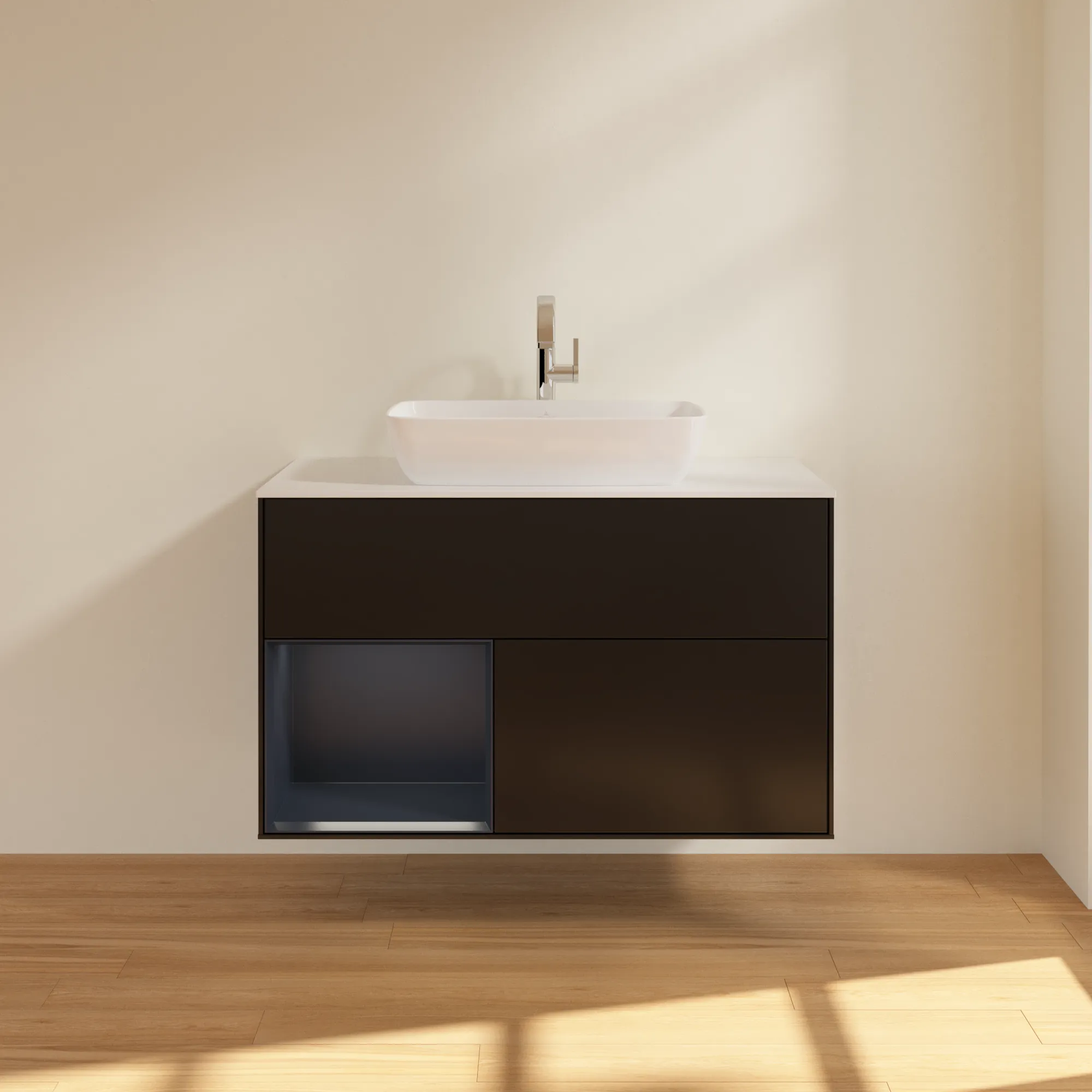 Villeroy & Boch Waschbeckenunterschrank Finion F77, 1000x603x501 mm, Black Matt Lacquer / Midnight Blue Matt Lacquer, mit Beleuchtung und SoftClosing