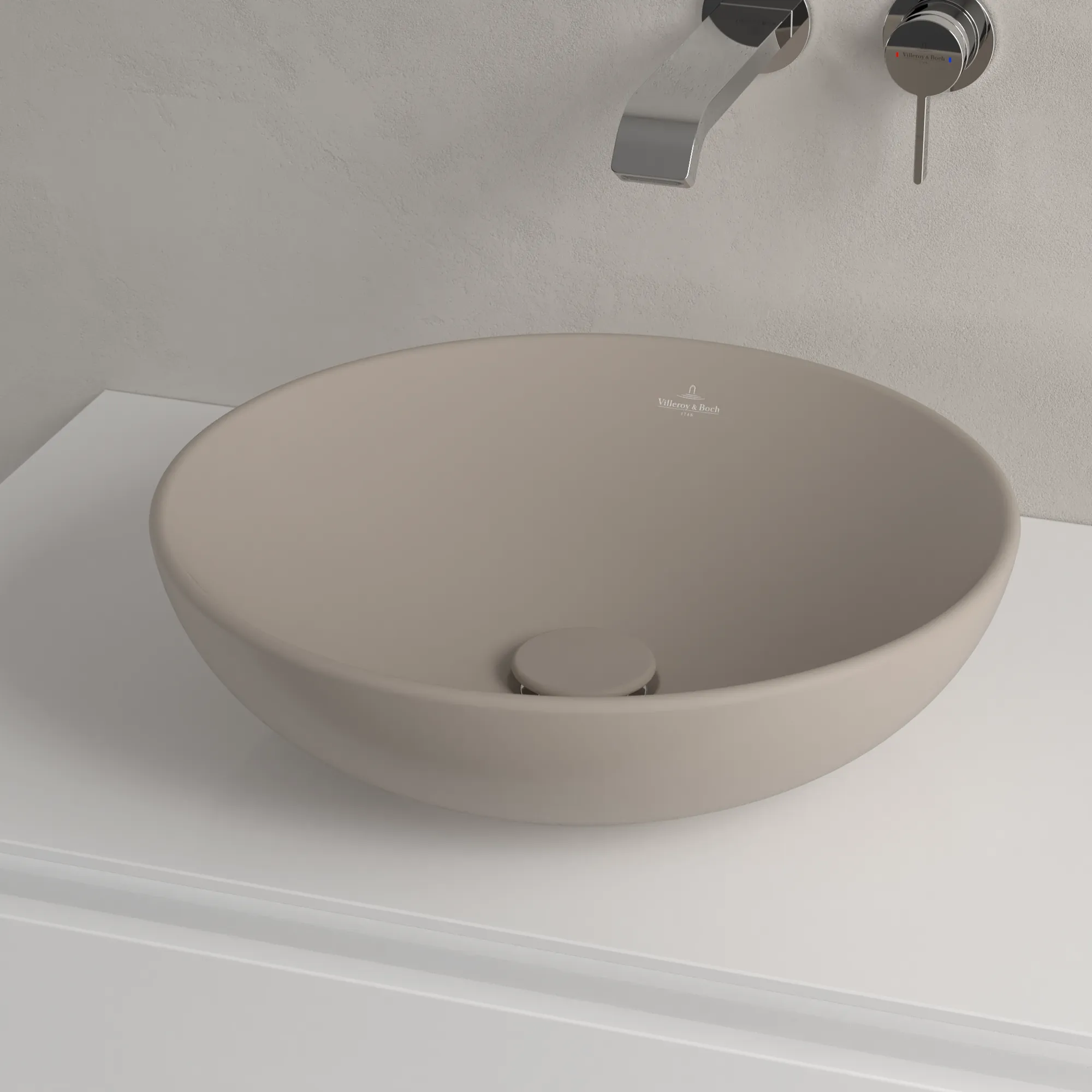 Villeroy & Boch Aufsatzwaschtisch aus TitanCeram „Loop & Friends“ ⌀ 420 mm, ohne Hahnlochbohrung in Almond