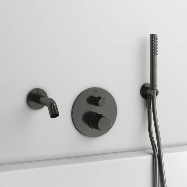 Badethermostat Unterputz Ceratherm T100, Bausatz 2, Rosette Durchmesser: 163mm, Brushed Gold Badethermostat Unterputz Ceratherm T100, Bausatz 2, Rosette Durchmesser: 163mm, Brushed Gold