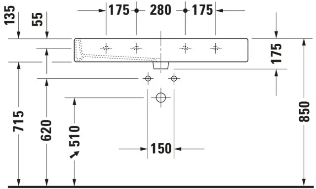 Wandwaschtisch „Vero“, mit Überlauf, Hahnlochposition mittig Wandwaschtisch „Vero“, mit Überlauf, Hahnlochposition mittig