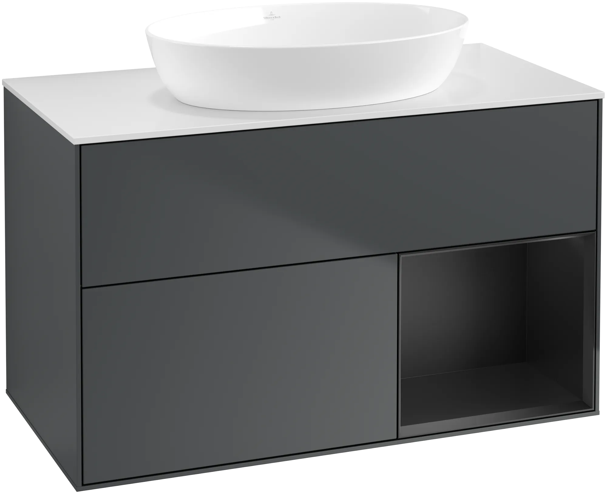 Villeroy & Boch Finion Waschbeckenunterschrank FA2, 1000 x 603 x 501 mm, Midnight Blue Matt Lacquer / Black Matt Lacquer / Glass White Matt