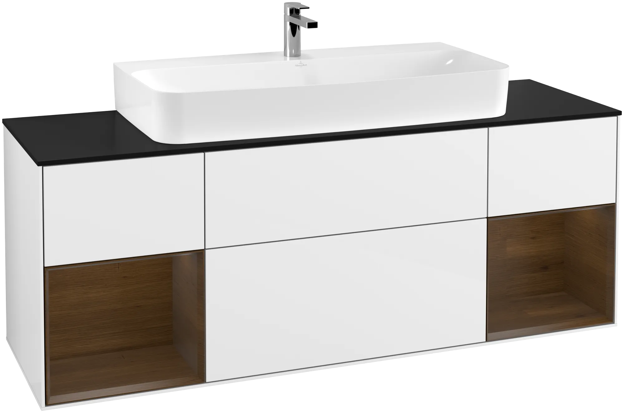 Villeroy & Boch Finion Waschbeckenunterschrank G21 Glossy White Lacquer / Walnut Veneer / Glass Black Matt