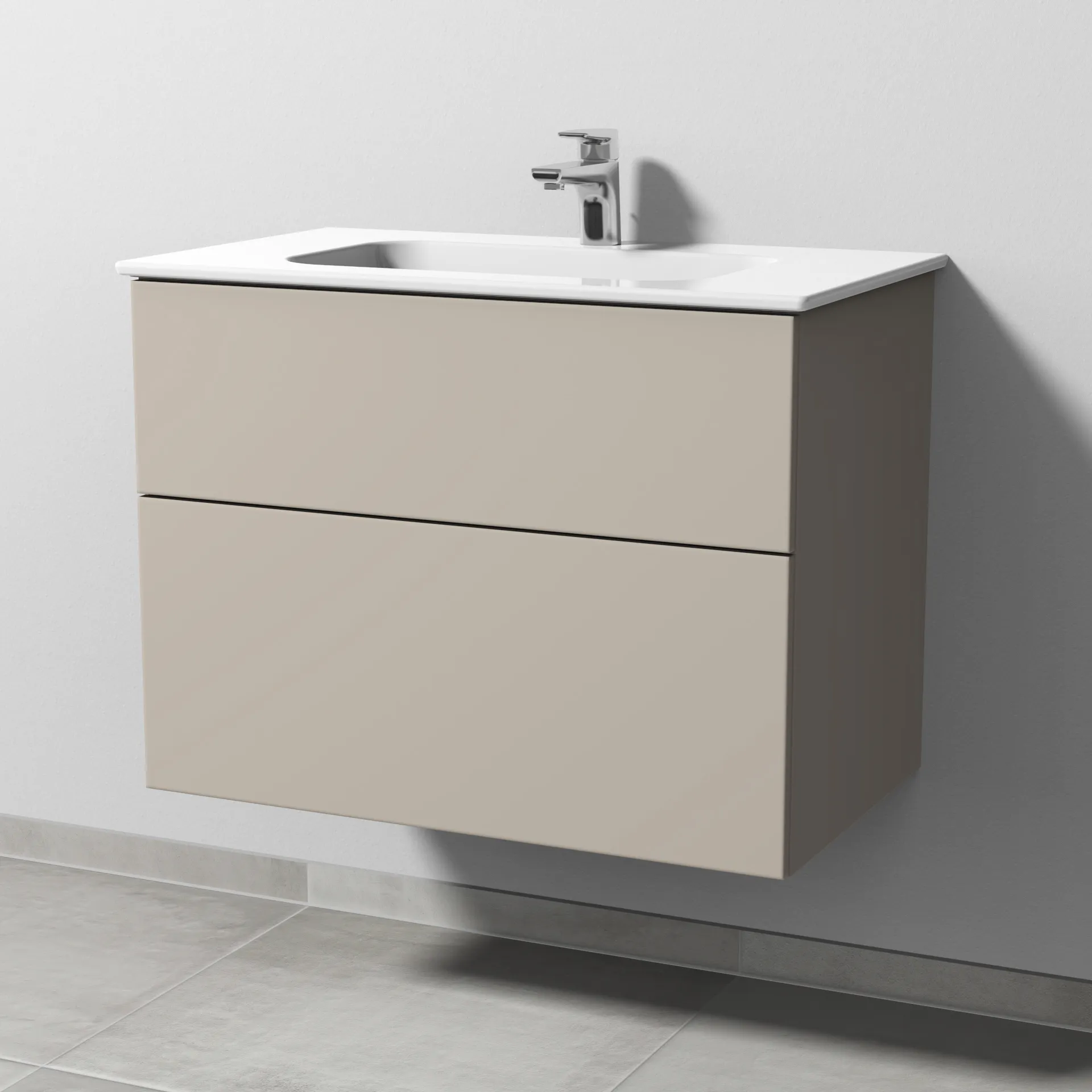 Sanipa Keramik-Waschtisch-Set mit Waschtischunterschrank „3way“ 77 × 46 × 58,2 cm in Kaschmir (matt), mittig