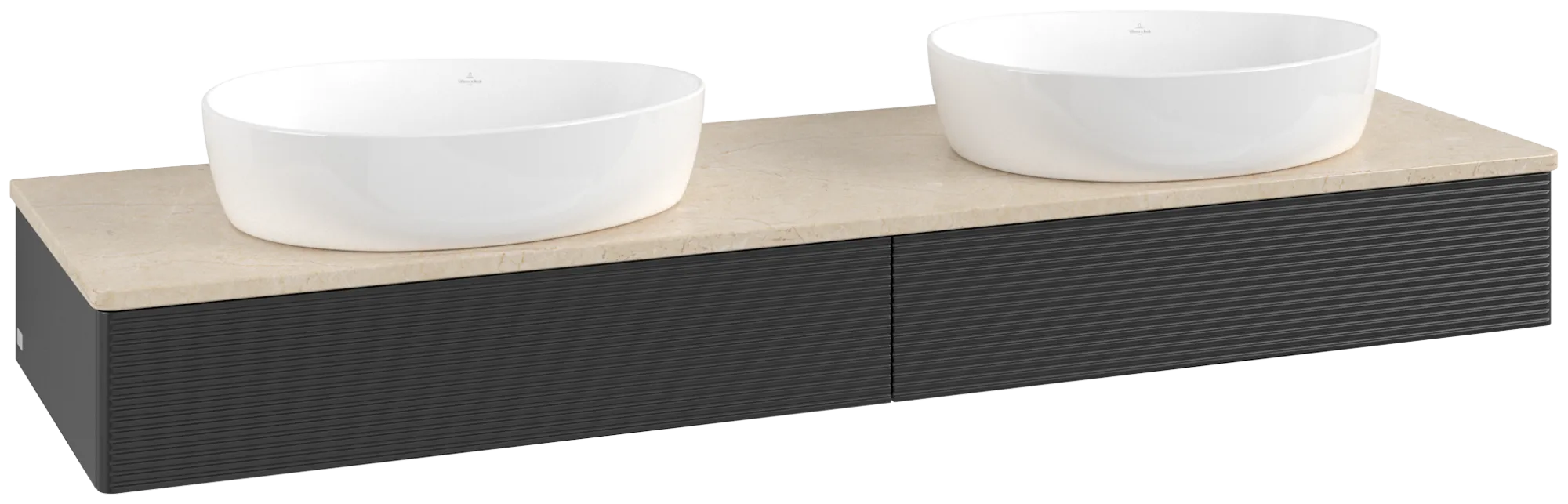 Villeroy & Boch Antao Waschbeckenunterschrank L17_1, 1600x190x500mm, Black Matt Lacquer / Botticino