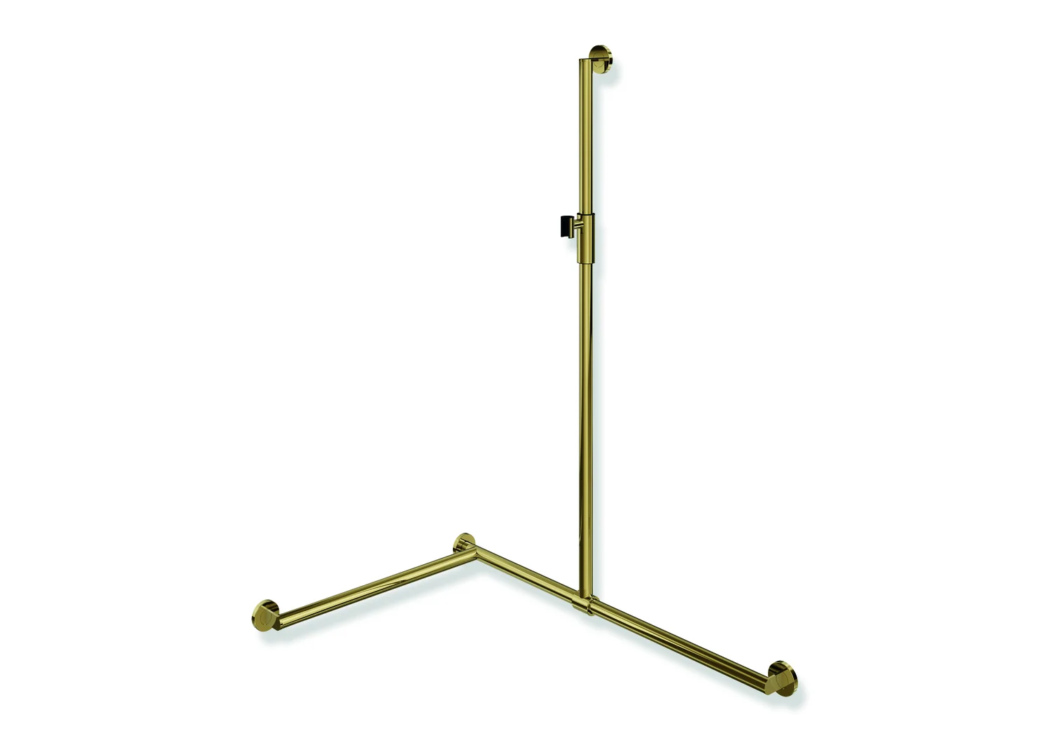 HEWI Duschhandlauf System 900, PVD-beschichtet in Gold glänzend, verschiebbare Brausehalterstange, Ausführung links, Maße: 1250 mm (senkrecht), 947 mm und 647 mm (waagerecht)