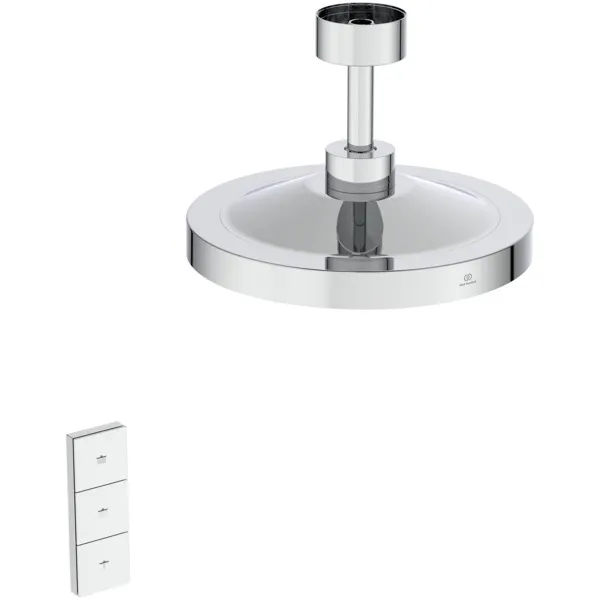 Regenbrause Idealrain Solos mit Deckenanschluss mit LED-Leuchtring mit Fernbedienung Chrom Regenbrause Idealrain Solos mit Deckenanschluss mit LED-Leuchtring mit Fernbedienung Chrom