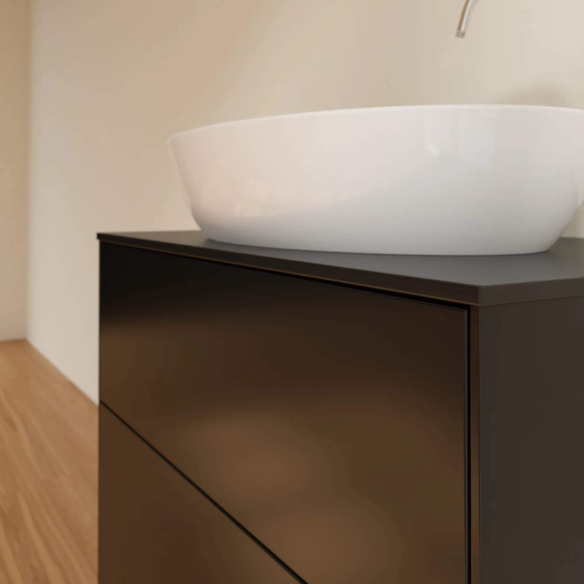 Villeroy & Boch Waschbeckenunterschrank Finion F87, 800x603x501 mm, Black Matt Lacquer, mit SoftClosing und Push-to-open Funktion