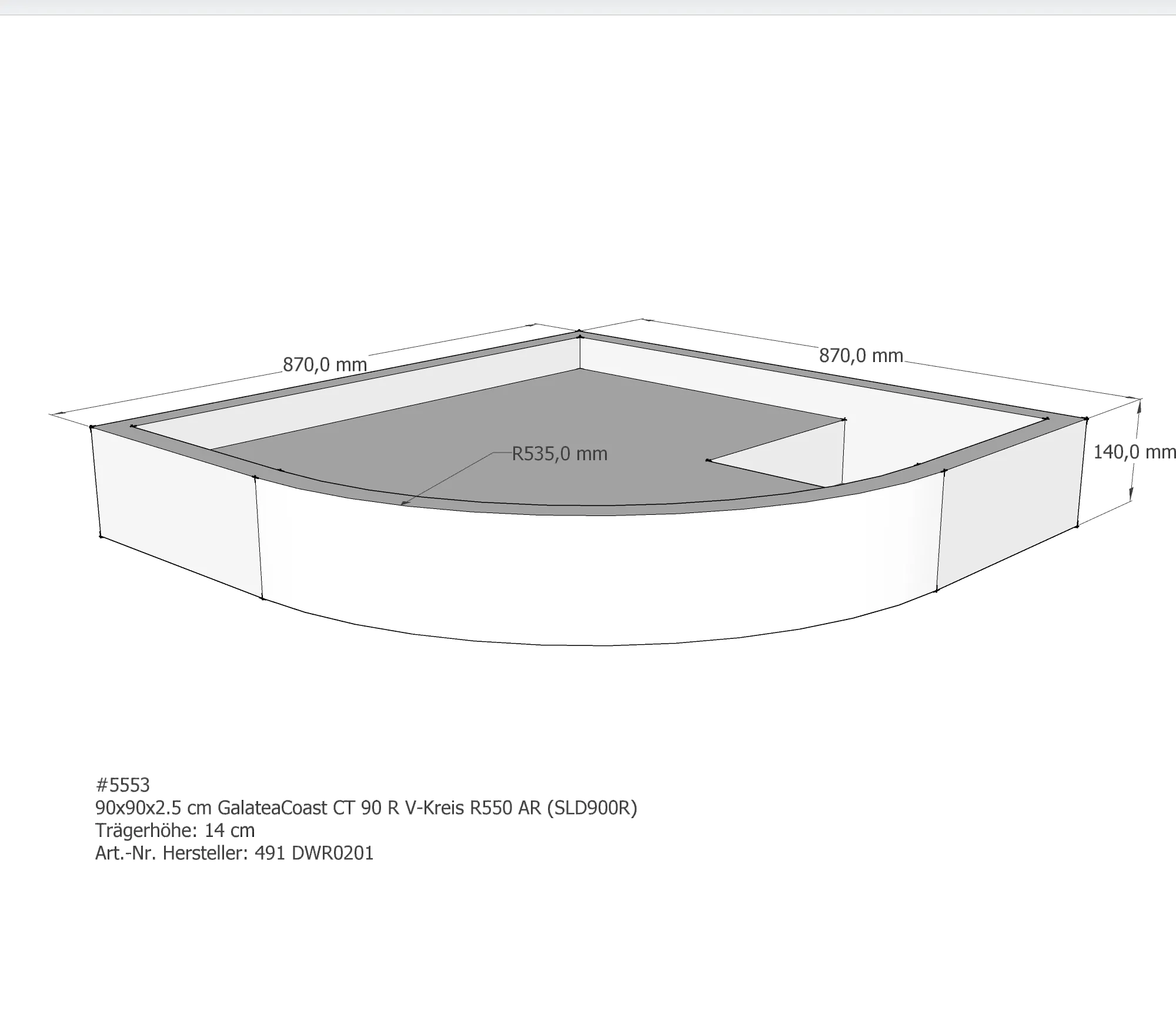 Duschwannenträger passend für Galatea CT 90 R 90 × 90 × 2,5 cm Duschwannenträger passend für Galatea CT 90 R 90 × 90 × 2,5 cm
