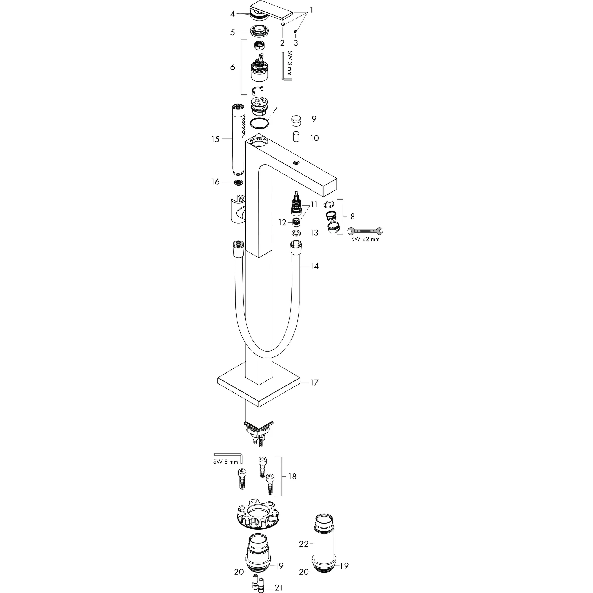Hansgrohe AXOR Citterio Einhebel-Wannenmischer bodenstehend Chrom Hansgrohe AXOR Citterio Einhebel-Wannenmischer bodenstehend Chrom