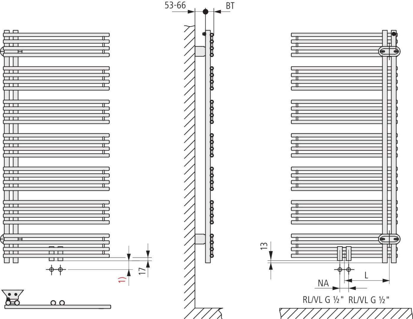 Kermi Design-Heizkörper „Diveo®“ 45 × 170 cm in Weiß