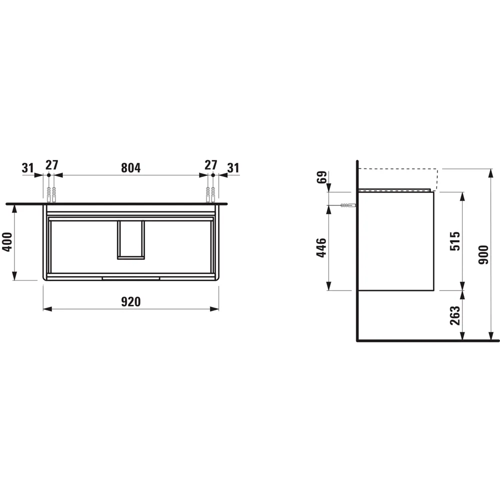 Waschtischunterbau JUNA für VAL 400x920x515 2 Schubladen mit Griffmulde für Waschtisch H810287 weiß matt