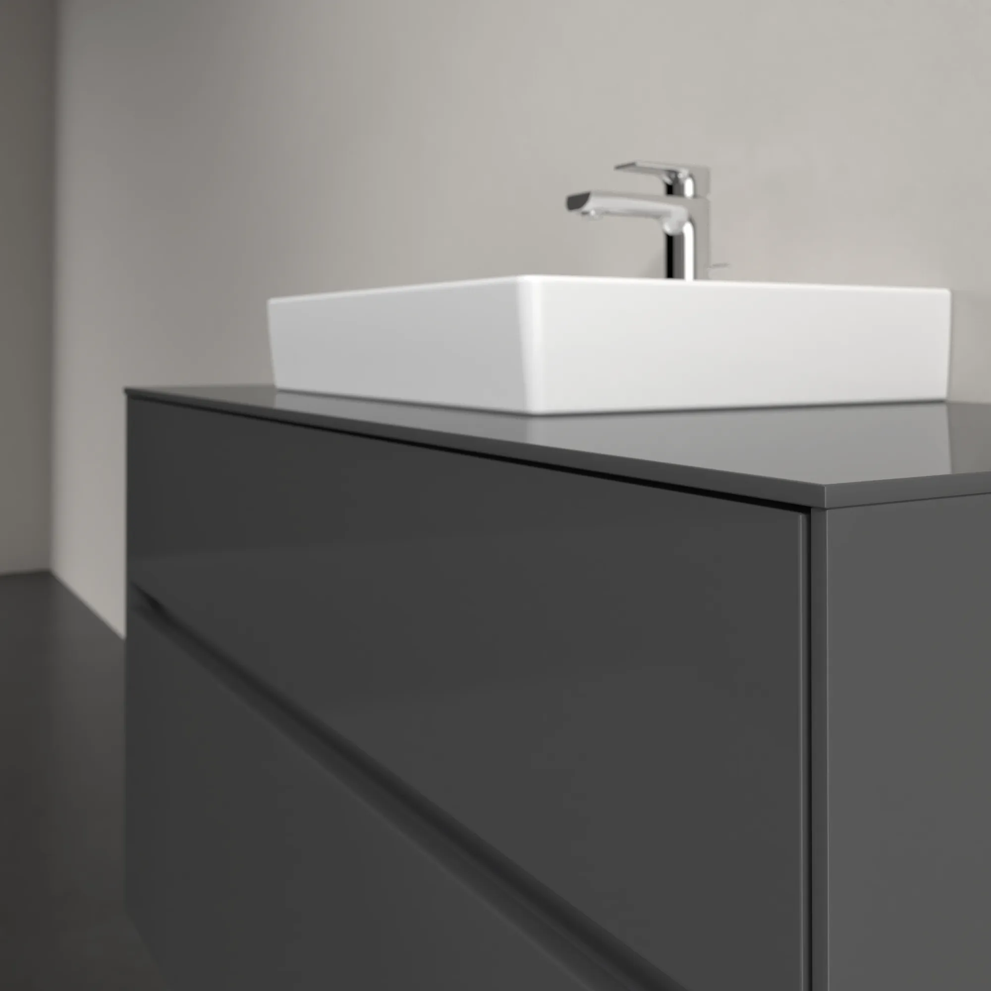 Villeroy & Boch Waschbeckenunterschrank Collaro C01400, Eckig Glossy Grey, 1.000 x 548 x 500 mm, mit SoftClosing, 2 Auszügen, 1 Waschbecken