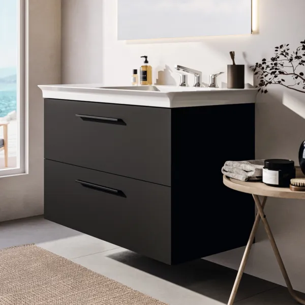 Ideal Standard Möbelwaschtischunterschrank i.life B 2 Auszüge Siphon rechts Quarzgrau matt Ideal Standard Möbelwaschtischunterschrank i.life B 2 Auszüge Siphon rechts Quarzgrau matt
