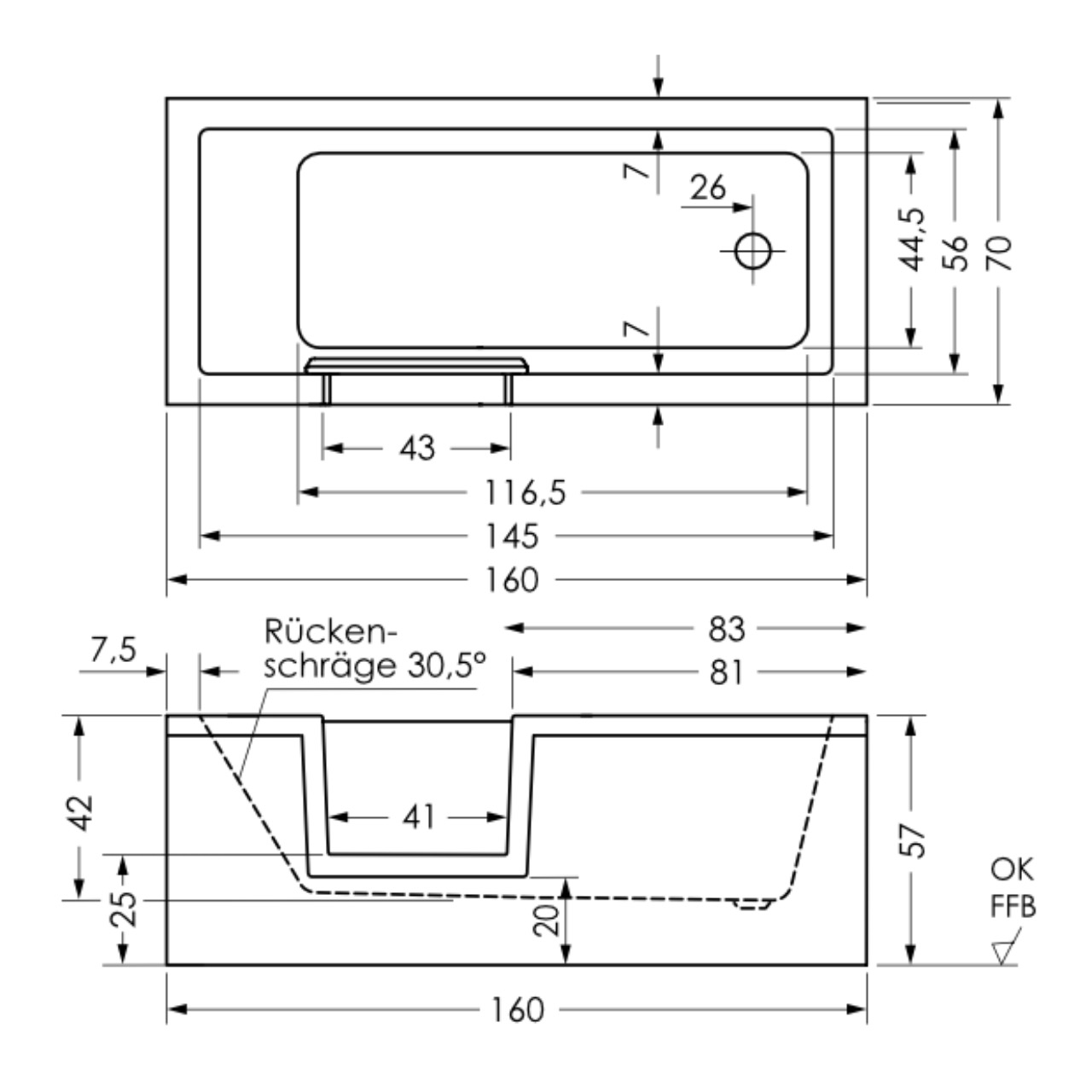 repaBAD Duschbadewanne „Livorno Mono Easy“ 160 × 70 cm repaBAD Duschbadewanne „Livorno Mono Easy“ 160 × 70 cm